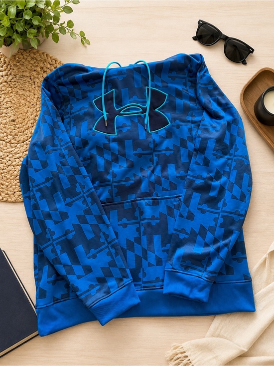 Under Armour Other - Under Armour Blue All Over Print Fleece Hoodie Men Large